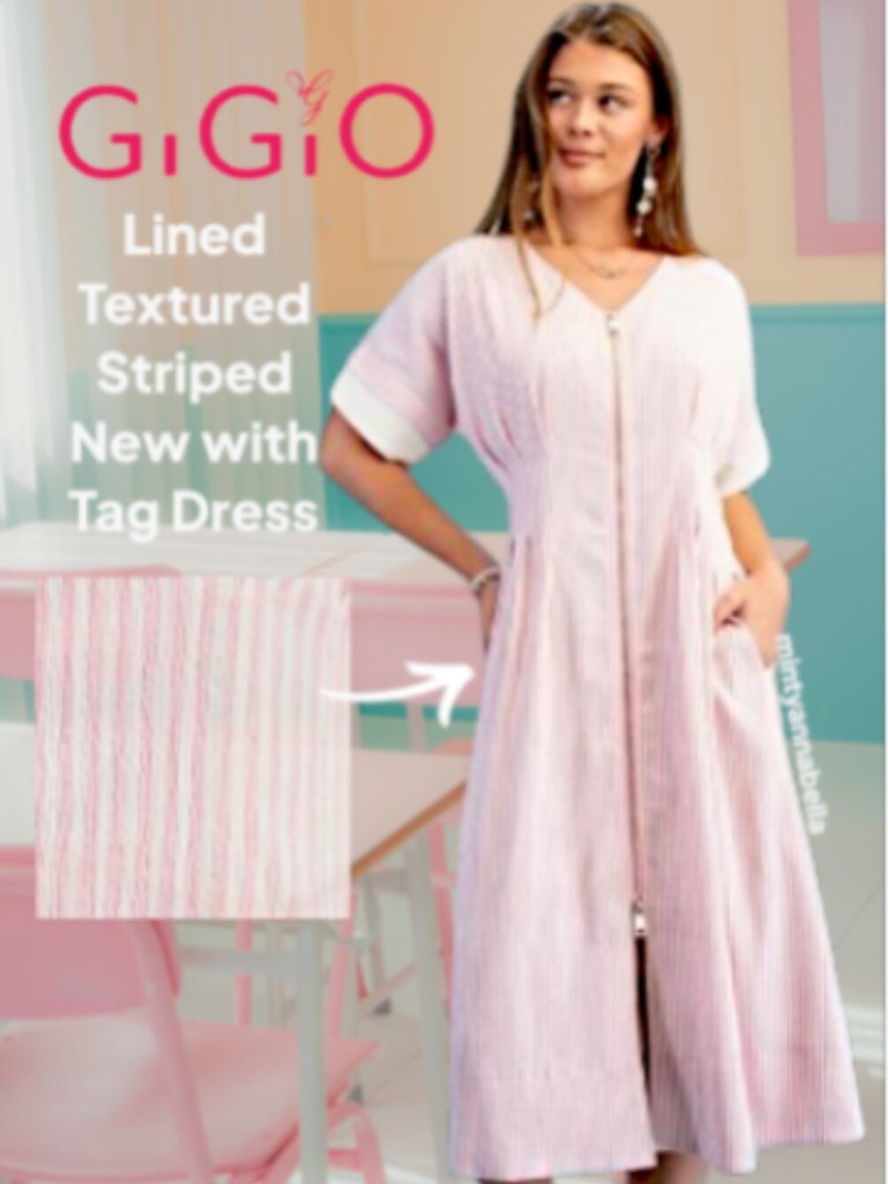 GiGio Textured Striped Dolman Sleeve Lined Midi Dress